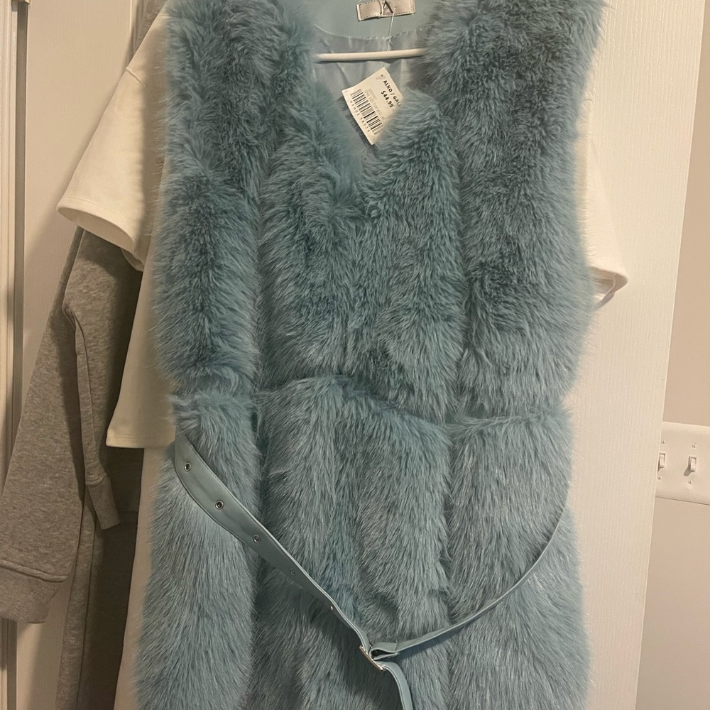 Blue Faux Fur Vest with Belt